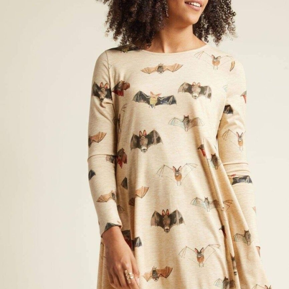 NWT Pepaloves 'Bat'll Do' Bat Print Long Sleeve Shift Dress: Size XS